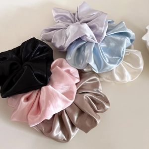 Elegant satin silk scrunchies set in six assorted colors with high gloss finish