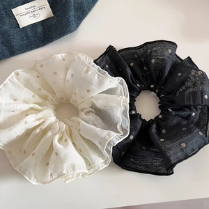 Large Mesh Polka Dot Scrunchie Elegant Organza Gold Foil Point Hair Tie For Women Korean Style Fashion Hair Accessory
