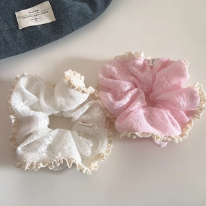 Korean Style Sweet Lace Scrunchie Elegant Floral Hollow Out Large Hair Tie Handmade Fabric Hair Accessories For Women Girls