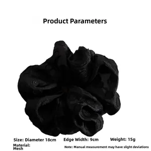 Detailed size chart for black mesh polka dot scrunchie with 18cm diameter measurements