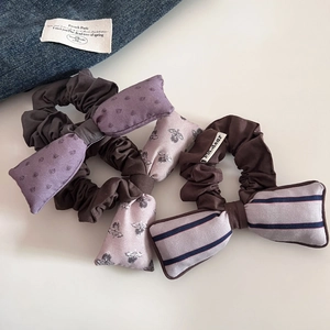 Lot de trois chouchous à nœuds à motifs floraux et rayures vintage style coréen chic