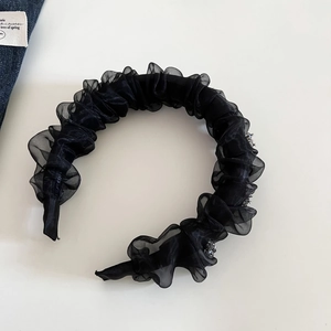 Serre-tête plissé en organza noir élégant avec strass pour un look volumineux