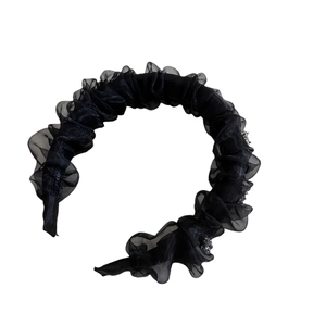 Serre-tête plissé en organza noir avec strass pour un effet de volume de cheveux élevé