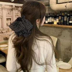 Polka Dot Bow Hair Claw Clip Chiffon Fabric French Retro Large Elegant Hair Accessory For Women