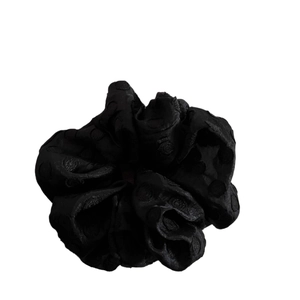 Elegant black mesh scrunchie with polka dot embroidery for French style hairstyles
