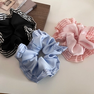 Koreanischer Stil Satin Rüschen Gestreift Scrunchies Elegante Große Haargummis Elastische Haarbänder Für Damen Mode Accessoires