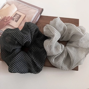French vintage mesh polka dot scrunchies in black and white chiffon for elegant hairstyles