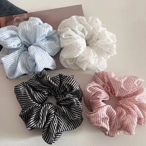 Korean Striped Rhinestone Fabric Scrunchie Elastic Hair Ring Versatile Ponytail Holder Hair Accessories For Women