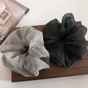French Retro Polka Dot Scrunchie Mesh Large Hair Tie Elegant Ponytail Holder For Women Girls Hair Accessories