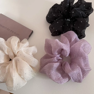 Elegant Organza Rhinestone Scrunchies Sparkly Pleated Large Gauze Hair Ties For Women Aesthetic Elastic Ponytail Holder Accessories