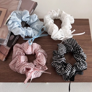 Chouchous à Nœud Rayés Frais pour Femmes Élastiques à Cheveux Doux avec Strass Bandeaux Élastiques Rayés Élégants Accessoires Cheveux Fille