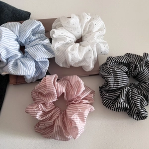 Elegant striped oversized hair scrunchies with sparkling rhinestones in four colors