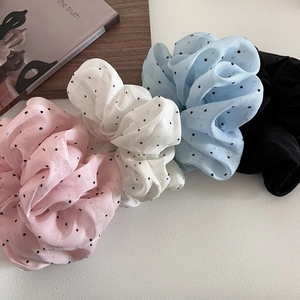 Chic 4-piece polka dot organza scrunchies set in pink white blue and black colors