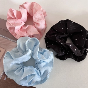 Sweet Korean Style Pleated Scrunchie Fabric Heart Pattern Large Hair Band For Women Girls Daily Hair Accessories
