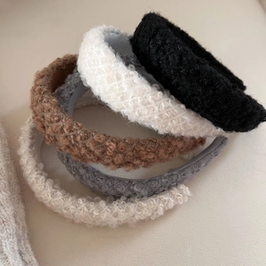 Women Sherpa Plush Headband Autumn Winter Warm Fuzzy Wide Brim Hair Hoop Soft Handmade Solid Color Korean Style Headwear Accessory