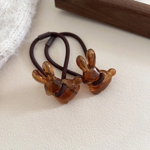 Cute amber rabbit hair ties with high-elastic brown bands for minimalist women's hairstyles