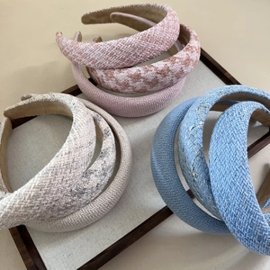 Vintage Tweed Padded Headband For Women Thick Sponge Hair Band Plaid Houndstooth Elegant French Style Hair Hoop Hair Accessory