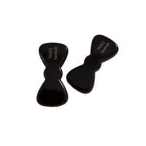 Handmade dark acetate bow hair clips for women featuring gold France engraved text
