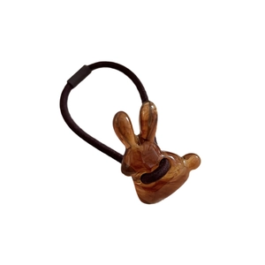 Cute amber resin rabbit hair tie with black high elastic band for ponytails