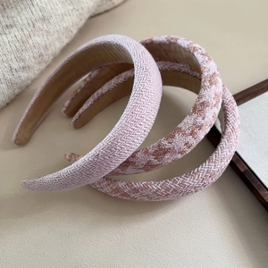 Three padded tweed headbands in pink and beige, French retro style for women