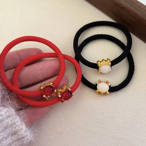 New Year Style Red Black Hair Tie High Elasticity Alloy Reindeer Crab Decor Scrunchies For Women Handmade Ponytail Holder