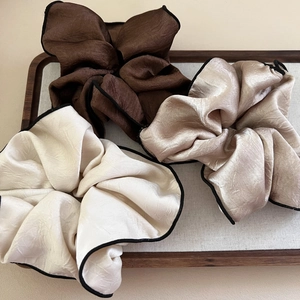 Elegant satin large hair scrunchies with black contrast edges in assorted earthy colors