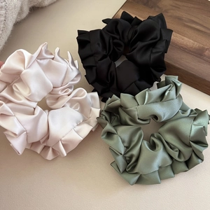 French Style Large Satin Pleated Scrunchie For Women Ruffle Hair Tie High Elasticity Ponytail Holder Elegant Hair Jewelry