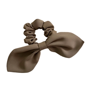 Large dark brown bunny ear bow scrunchie with twill fabric texture for women hair ties