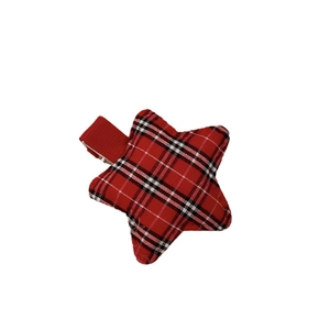 Festive red plaid star hair clip with 3D padded checkered fabric and duckbill grip
