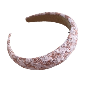 Pink and white tweed wide headband with a high top design in elegant French style