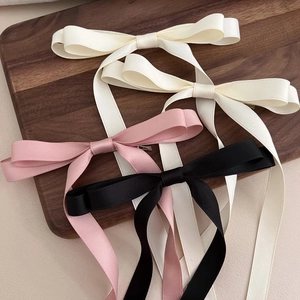 Elegant Solid Color Satin Bow Streamer Hair Clip For Women Girls Princess Style Ribbon Pony Tail Barrette Hair Accessory