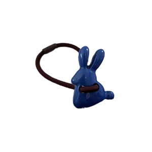 Élastique à cheveux lapin bleu foncé mignon avec bande en caoutchouc marron élastique