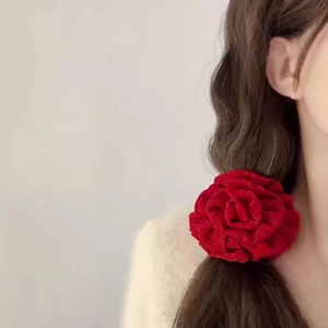 Romantic 3D Fabric Rose Flower Scrunchie French Style Elegant Floral Hair Tie Sweet Ponytail Holder Handmade Accessories For Women
