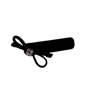 Elegant black velvet bow hair clip with luxury rhinestone accents for women