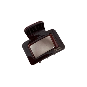 Pince à cheveux rectangulaire en acétate marron rouge avec logo doré chic