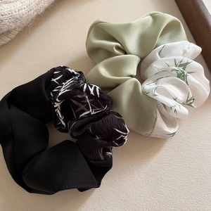 Eleganti elastici per capelli stile cinese con stampa bambù e cuciture in raso lucido
