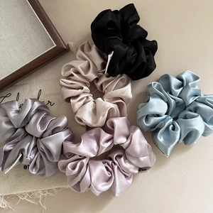 French Style Elegant Oversized Satin Scrunchies For Women Silk Like Texture Solid Color High Elastic Hair Ties Ponytail Holder Hair Accessories