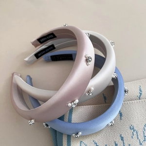 Heavy Beaded Satin Padded Headband For Women Elegant French Style Artificial Pearl Rhinestone Hairband High Top Hair Accessories