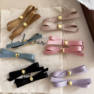French Vintage Grosgrain Ribbon Bow Hair Clips With Gold Metal Buckle Elegant Duckbill Side Clips For Women Hair Accessories