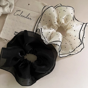 Grands Chouchous Vintage Français Nacrés à Pois pour Femmes Élastiques à Cheveux à Volants Accessoires Cheveux Élégants