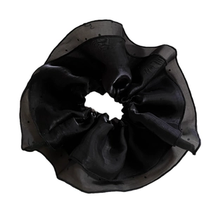 Chouchou vintage double épaisseur noir à pois nacrés en texture organza française