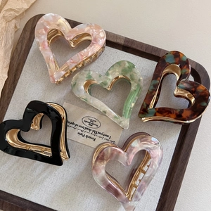 Elegant Heart Acetate Hair Claw Clip French Vintage Marbled Tortoise Shell Hair Accessory For Women Small Ponytail Holder