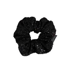Sparkly black sequin scrunchie for women made of premium polyester and cotton blend fabric