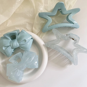 Koreanischer Stil Blau Schleife Stern Haarklammer Große Harz Hai Clips Für Damen Mädchen Haarschmuck