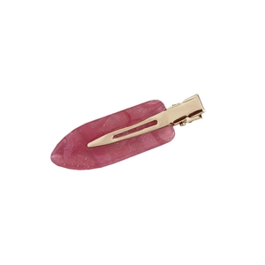 Pink pearlescent acetate hair clip with silver glitter and golden metal duckbill clip