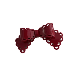 Elegant dark red acetate hair clip with hollow lace edges in a double bow design