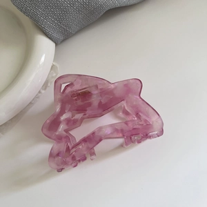 Elegant purple acetate hair claw clip with star patterns and marble texture for women