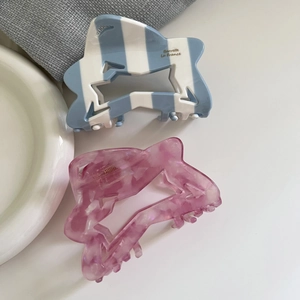 Chic acetate striped and marble hair claw clips for elegant women's updos and hair styling