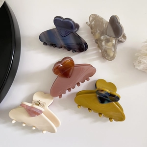 Korean Style Heart Acetate Hair Claw Clip Marble Pattern Small Shark Clip For Women Girls Hair Styling Hair Accessory