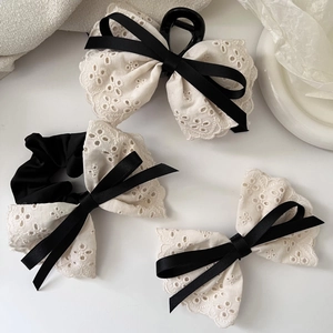French lace white bow hair clip and scrunchie set for elegant hair styling